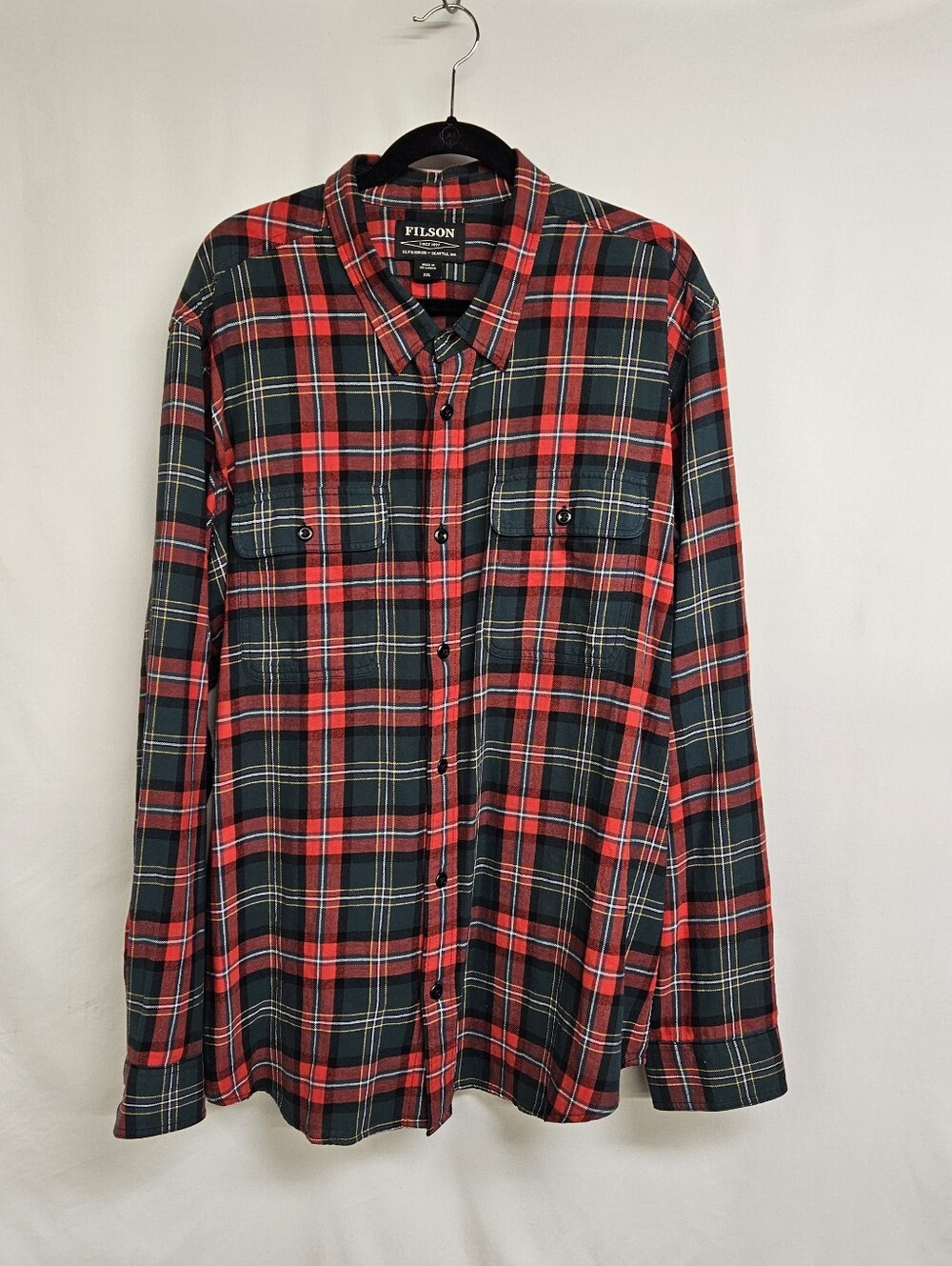 Filson Plaid Long Sleeve Button Up Work Shirt Men's Size XXLarge Red Black